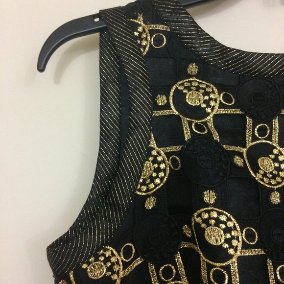 Vintage Victor Costa Womens Black Gold Metallic Filigree Cocktail Party Dress 6 - Picture 4 of 10